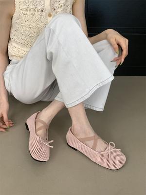 IPPEUM Сетчатые балетки Мэри Джейн с круглым носком Черные 2025 Новые Мягкие туфли-балетки с раздвоенным носком