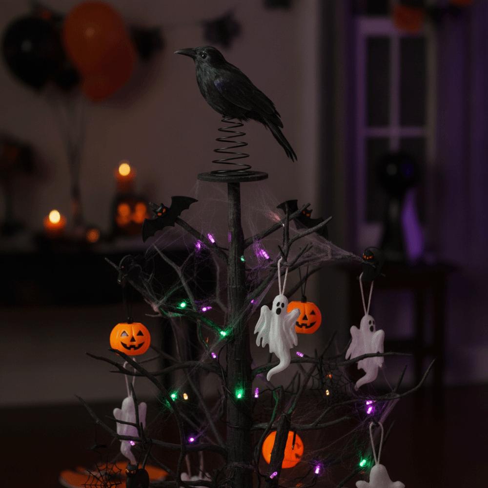Terrifying Straw Doll Ornament Flexible Spring Base Halloween Raven Desk Doll Ghost Festival