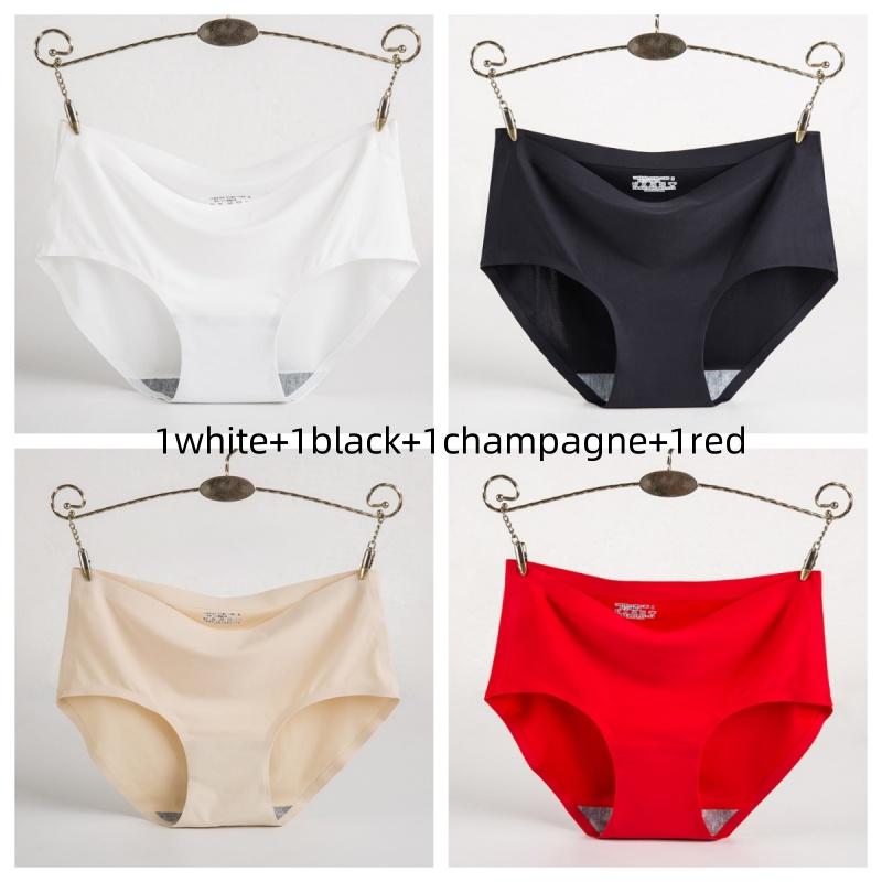 4Pcs Women Ice Silk Panties Elasticity Seamless Underwear Lingerie Solid Triangle Briefs Lingerie