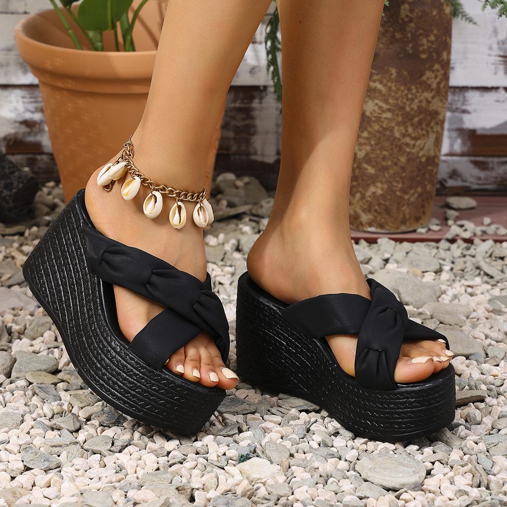 Платформа Тапочки Женские Уличные Туфли Лента Бант Сандалии Лето Пляж Шлепанцы Слайды Женская Богемная Обувь