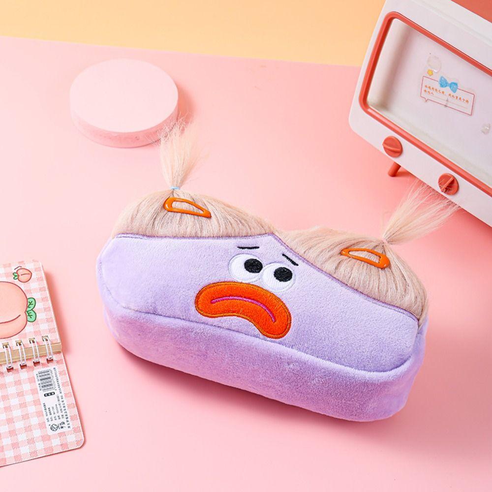 DIY Fluffy Hair Pencil Case Holder Stationery Storage Soft Plush Pen Bag Schools Supplies