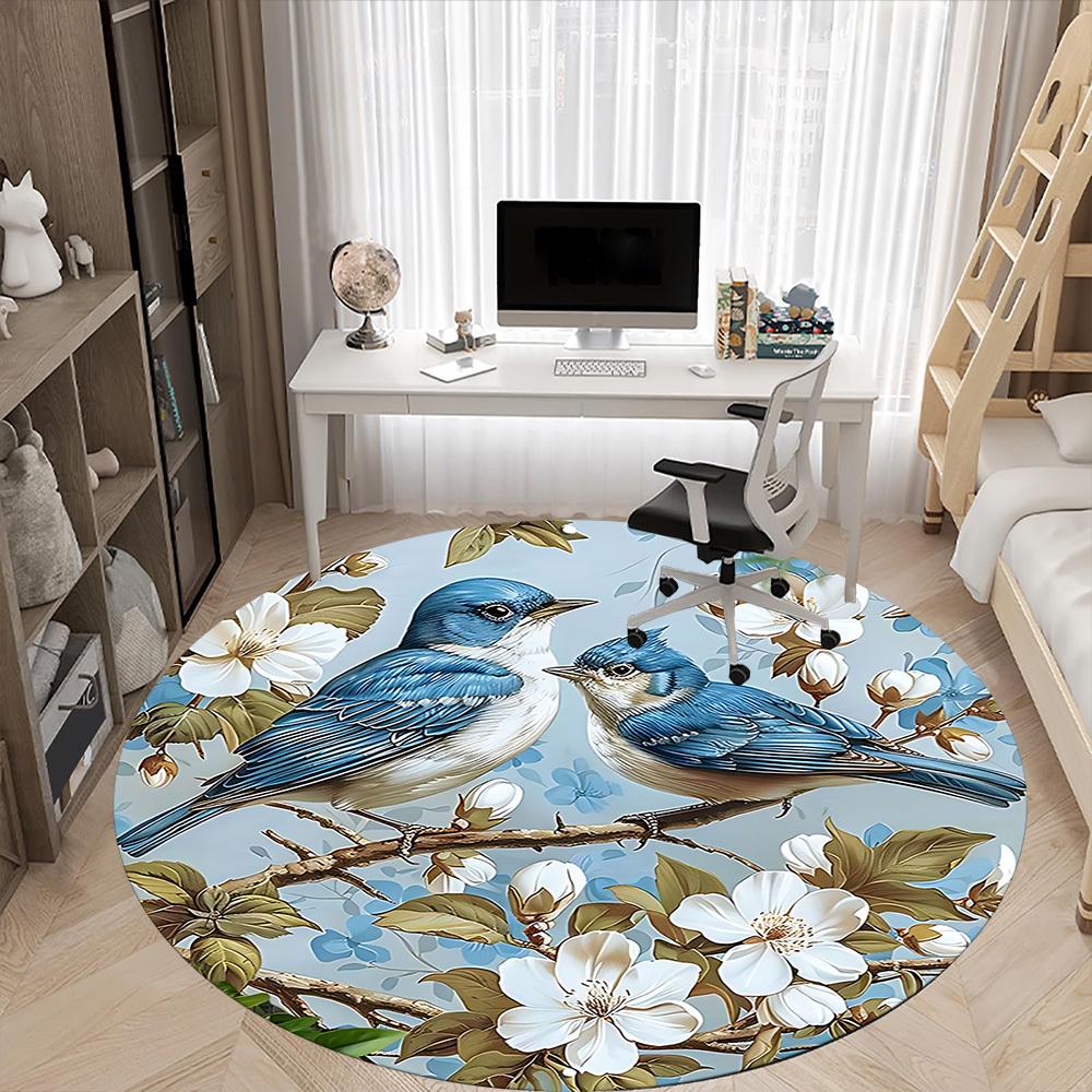 1PC Birds Blossoms Office Round Area Rug, Indoor Mat Suitable For Office, Under Office Chairs Bedroom Living Room Home Decor, Room Deco 006