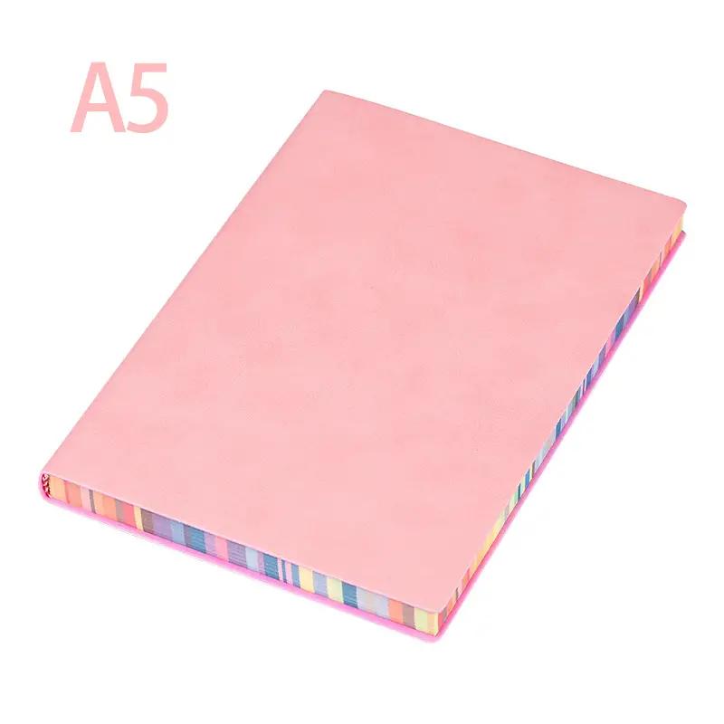 1pc A5/A6 Cute Notebook With Rainbow Border 200page Lined Papers For Student Record Drawing Excerpt School Office Supplies