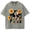 Women's T-Shirt for Summer Y2K Women's Clothing Sales Oversize Skull Sunflower Print Washed Loose Top Harajuku Style