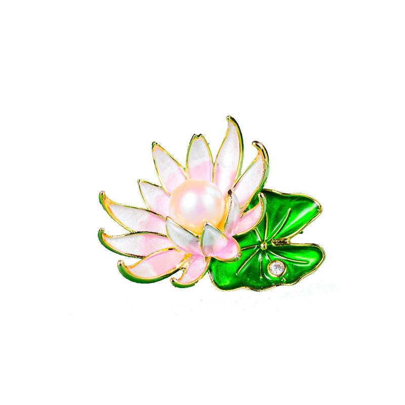 Fashion Pink Flower Brooches Women Simulated Pearl Classic Beauty Water Plants Party Office Brooch Pins Gifts