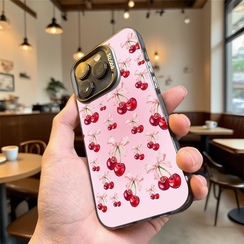 Ударопрочный чехол для телефона с рисунком «Вишня и Бант» для iPhone 16 15 14 13 12 11 Pro Max/Mini, Защита от царапин, Премиальная жесткая крышка