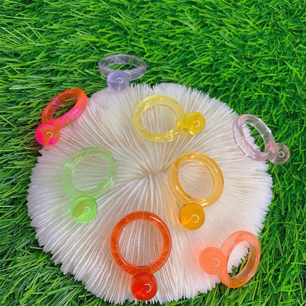 Resin Acrylic Smooth Geometric Candy Color Finger Ring Crystal Ball Resin Rings Fashion Jewelry