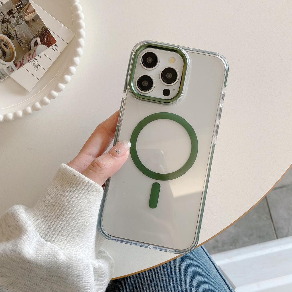 Anti Slip Colored Edge Airbag Anti Drop for IPhone 15 Magnetic Phone Case for Apple 14promax Metal Lens Ring