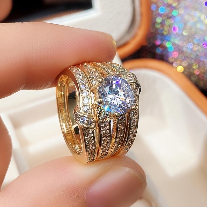 3pcs Ring Set Couple Round Synthetic Zirconia Set Ring European and American Fashion Luxury Engagement wedding Jewelry for Women