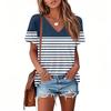 T Shirts For Women Pleated V Neck Dressy Casual Blouses Printing Short Sleeve Summer Tops Loose Fit