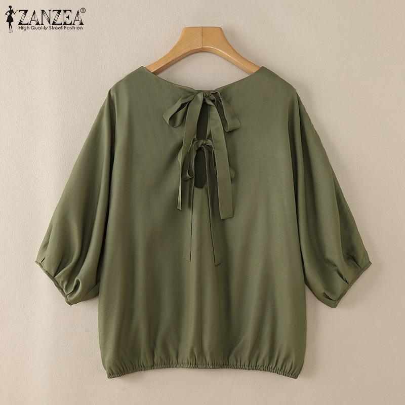 ZANZEA Женская повседневная блузка с круглым вырезом и рукавом 3/4