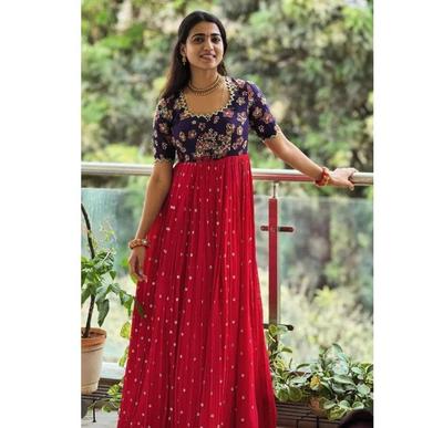 Дизайнерский костюм Анаркали из жоржета, вышивка, индийский, болливудский топ, туника, курти, длинное платье