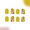 24x Glossy Full Cover False Nail Short Square Press On Nail Flowers Stick on Nail Yellow Acrylic Nail