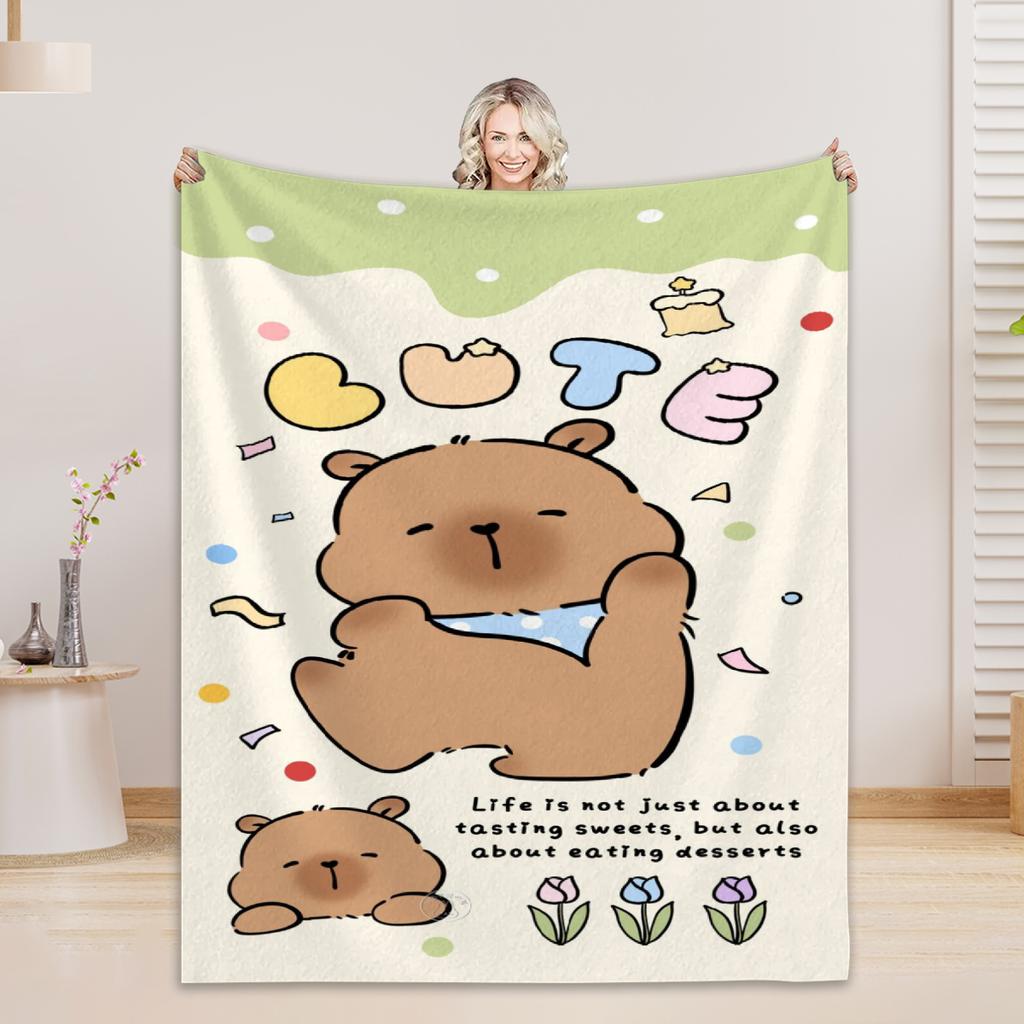 1pc Blankets Lovely Capybara Printed Flannel Blanket Quality Soft Warm Throw Blanket Winter Kids Couch Bed Fluffy Bedspread