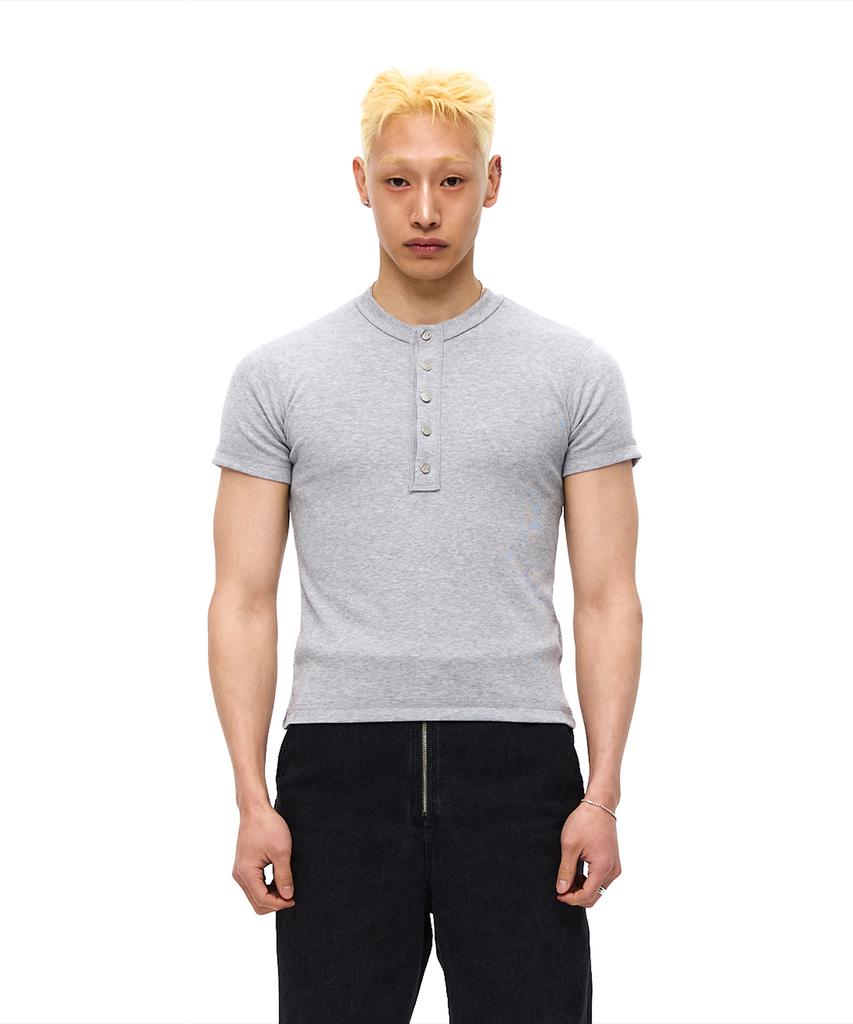 MORE THAN BLACK Cut Off Snap Half Sleeve - Gery