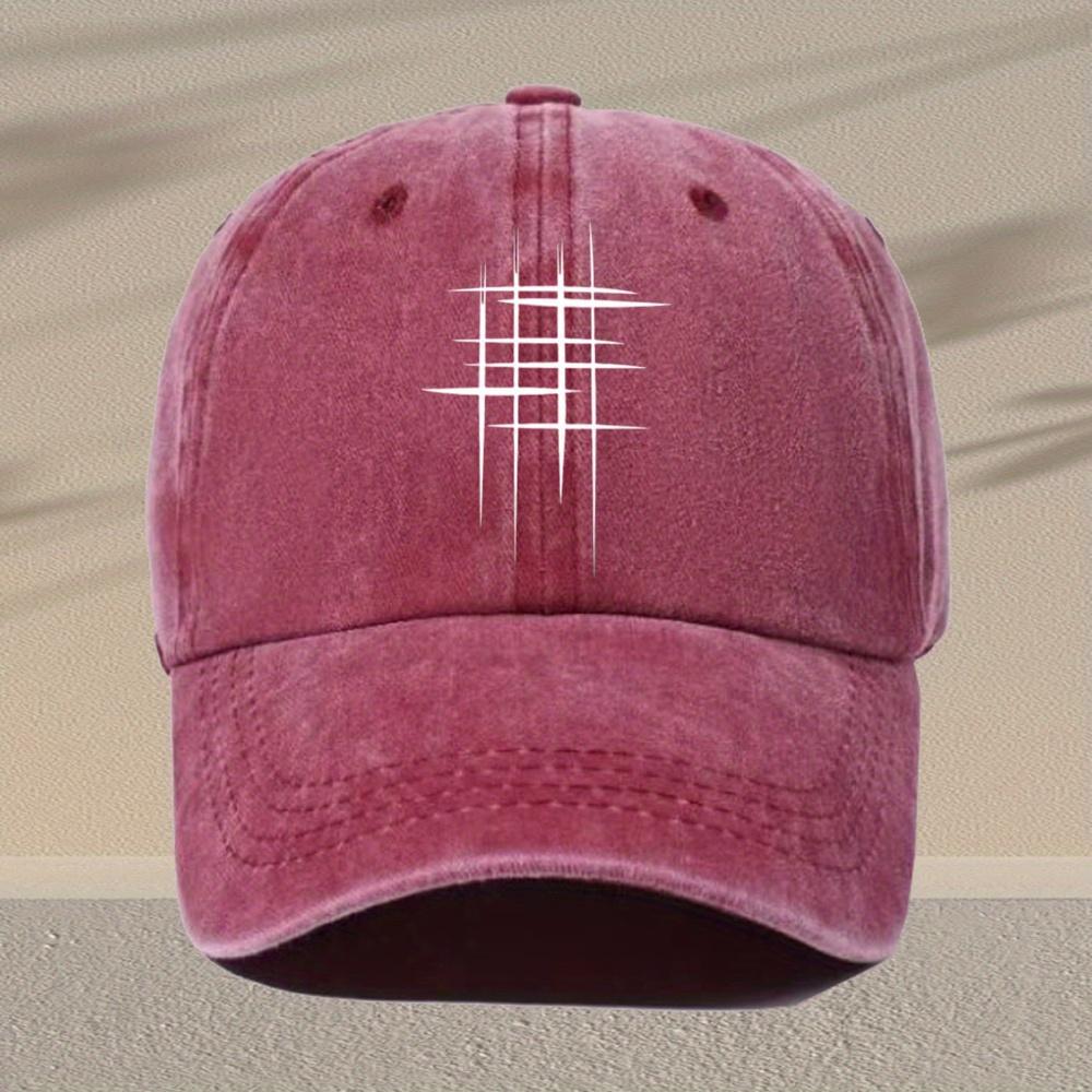 Mens Vintage Washed Baseball Cap Adjustable Lightweight Retro Geometric Line Print Design Casual Hat for Casual Attire Mult