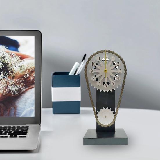 Часы Орнамент Ретро Новинка Стимпанк Вращающиеся Шестерни Часы Персонализированные Металлические Велосипедные Цепи Декор Часы Домашний Офис Настольные Часы Орнамент