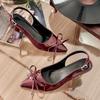Fashion Patent Leather Wrapped Toe Sandals Women's Spring and Summer New Bow One Strap Non-slip Pointed Toe High Heels