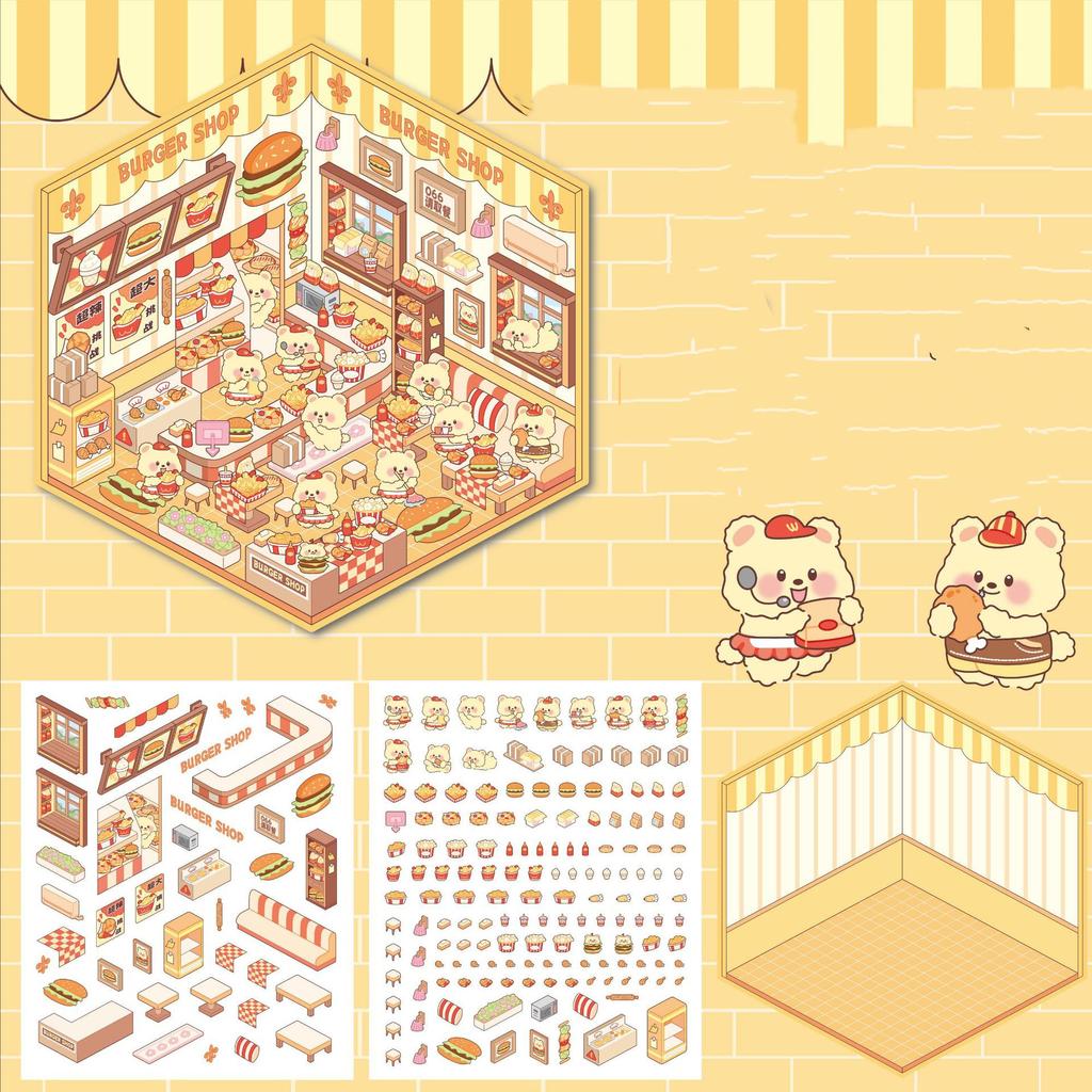 Diy House Landscape Stickers Cute Bubble Food Car Cabin Scene Sticker Festival Gift for Adult Kid Children Student