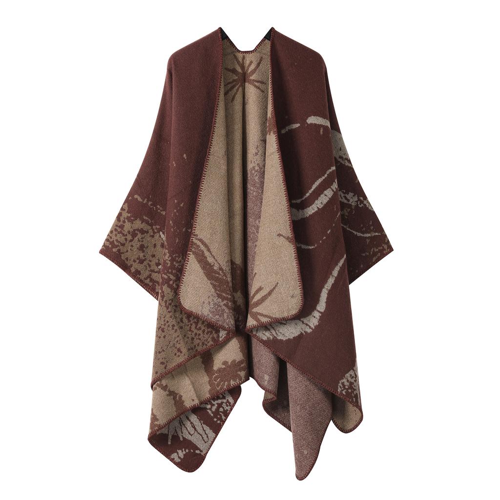 Plain Versatile Shawl Air-Conditioned Room Women'S Knitted Cape With Double-Sided Scarf