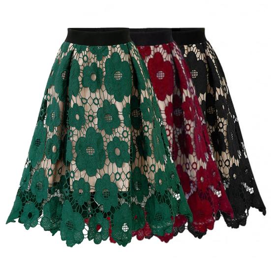 Женская юбка с высокой эластичной резинкой на талии, ажурное кружево с цветочным принтом, большая распашная двухслойная юбка до середины икры, женская вечерние юбка-миди для поездок на работу