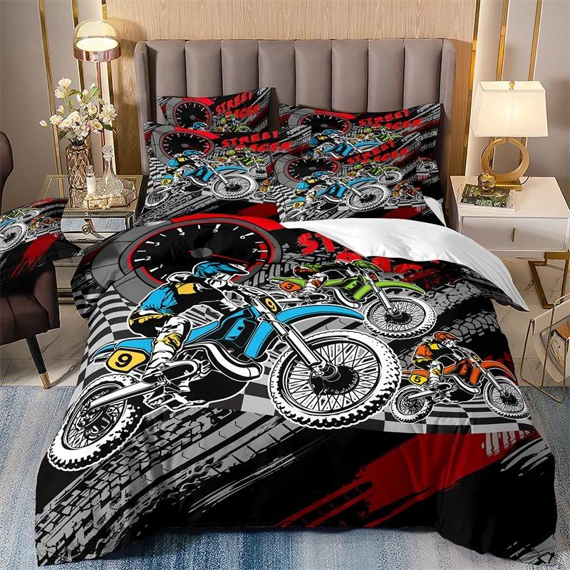 Galaxy Starry Sky Duvet Cover Set for Boys, Speed Rider, Super Cool, Racing Car Comforter, Bedding Sets for Men, Teen, Queen Siz