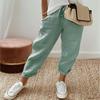Fashion Cotton Linen Loose Casual Pants Women Plus Size Pocket Elastic Waist Wide Leg Pants Woman Solid Vintage Simple Office Ladies Trousers 24539