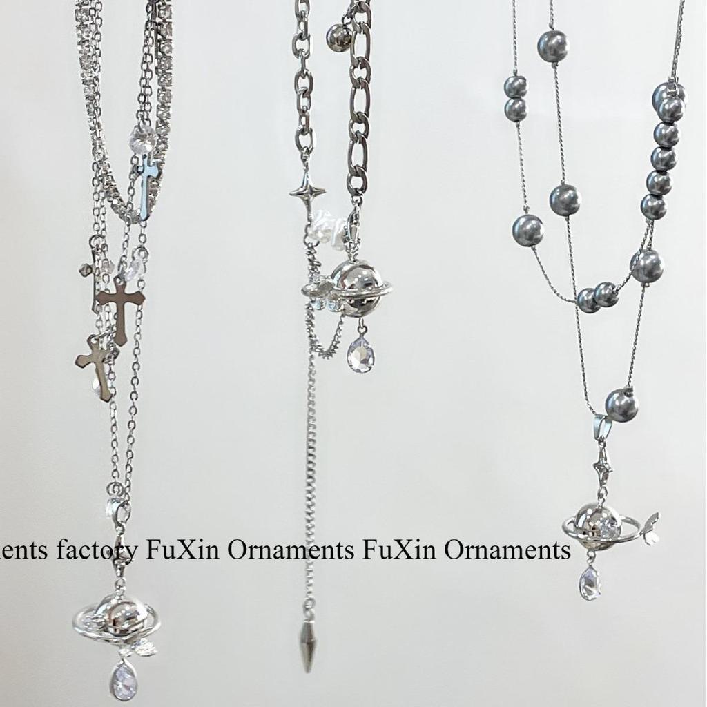 Оригинальное двухслойное ожерелье на ключицу с жемчугом Cross Planet для женщин — легкая роскошь, милый и стильный стиль