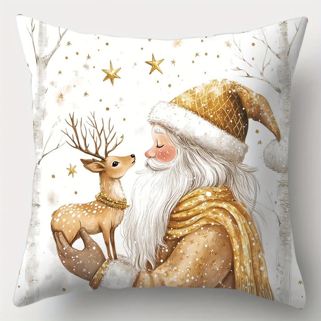 1pc Golden Christmas Cushion Cover Deer Snowman Durable Cover 2025 New for Home Ornament Xmas New Year Christmas Decoration