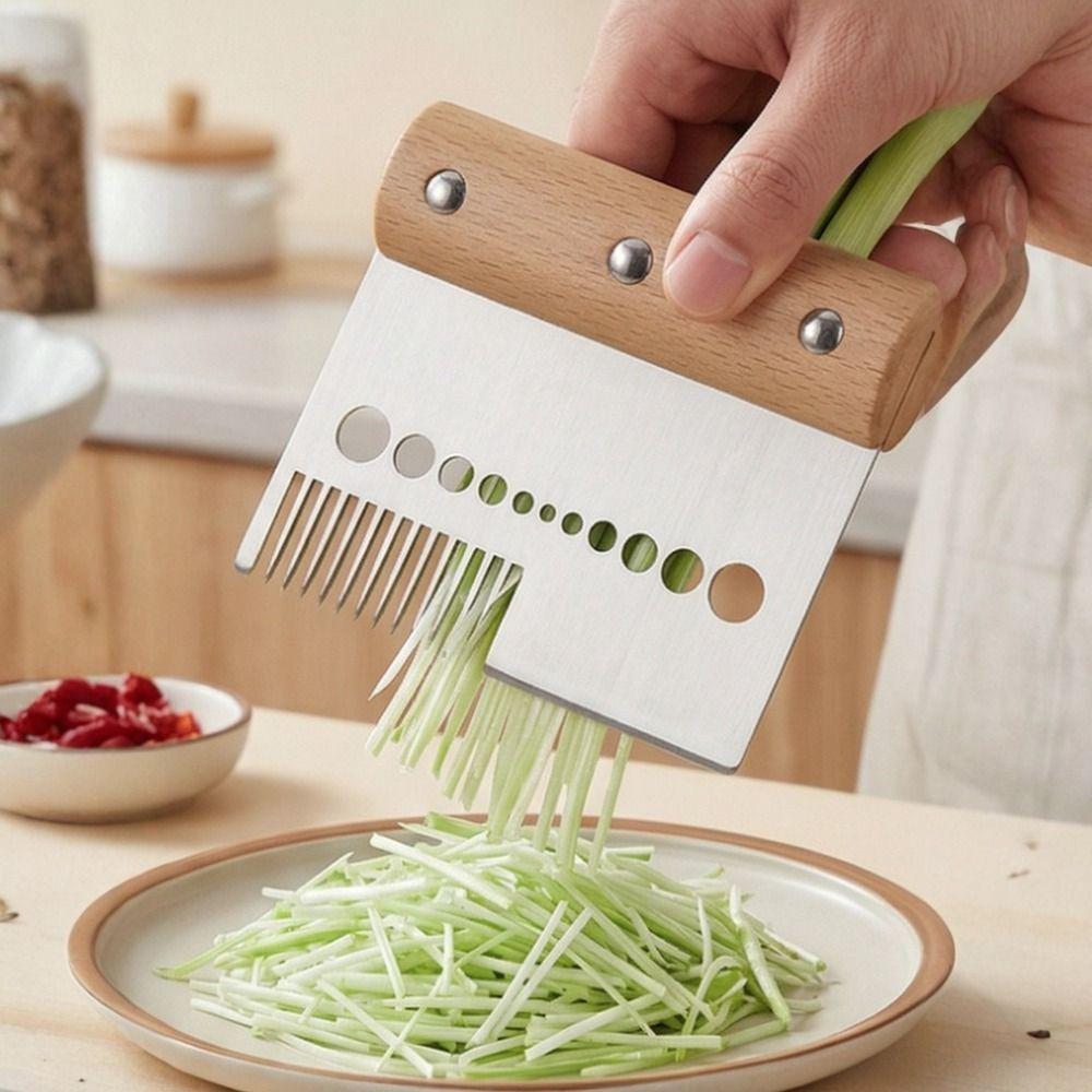 3 in 1 Herb Stripper Wood Handle Scallion Cutter Household Herb Peeler Kitchen