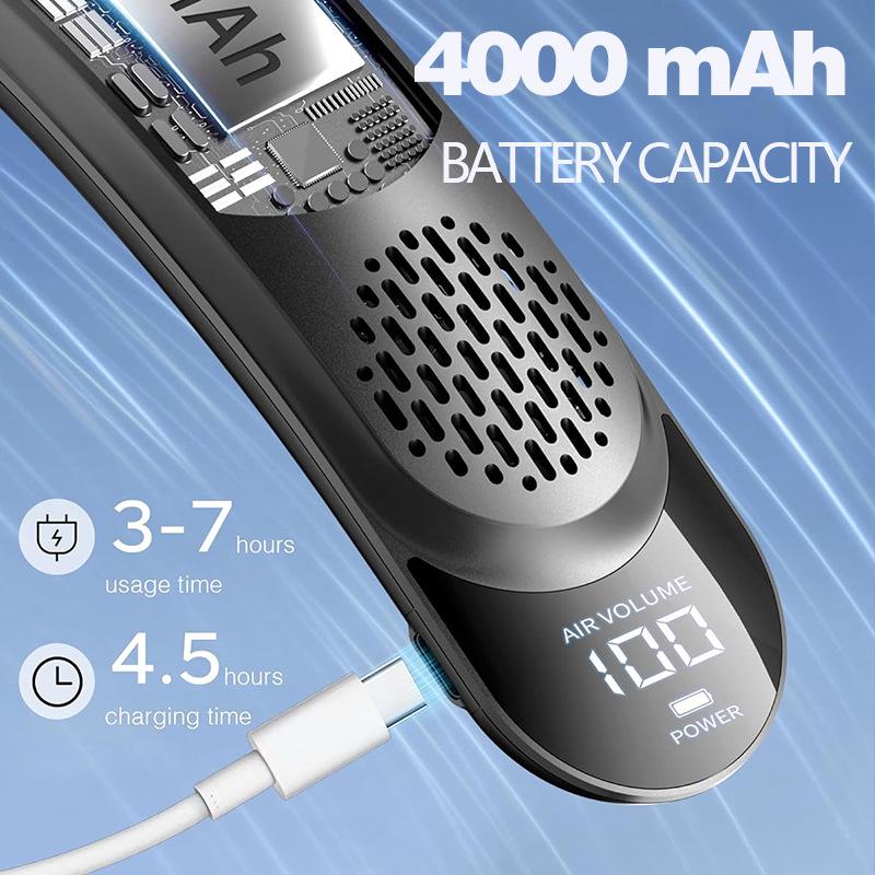 Bladeless Quad-Core Neck Fan: Portable, USB Rechargeable, High Wind Power for Outdoor Sports