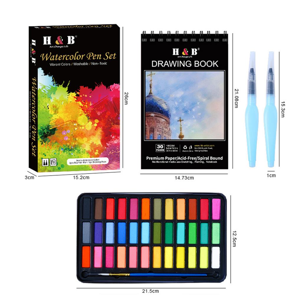 Набор из 36 акварельных красок с 1 * кистью / 2 * перьевой ручкой / 1 * книжным искусством для печати