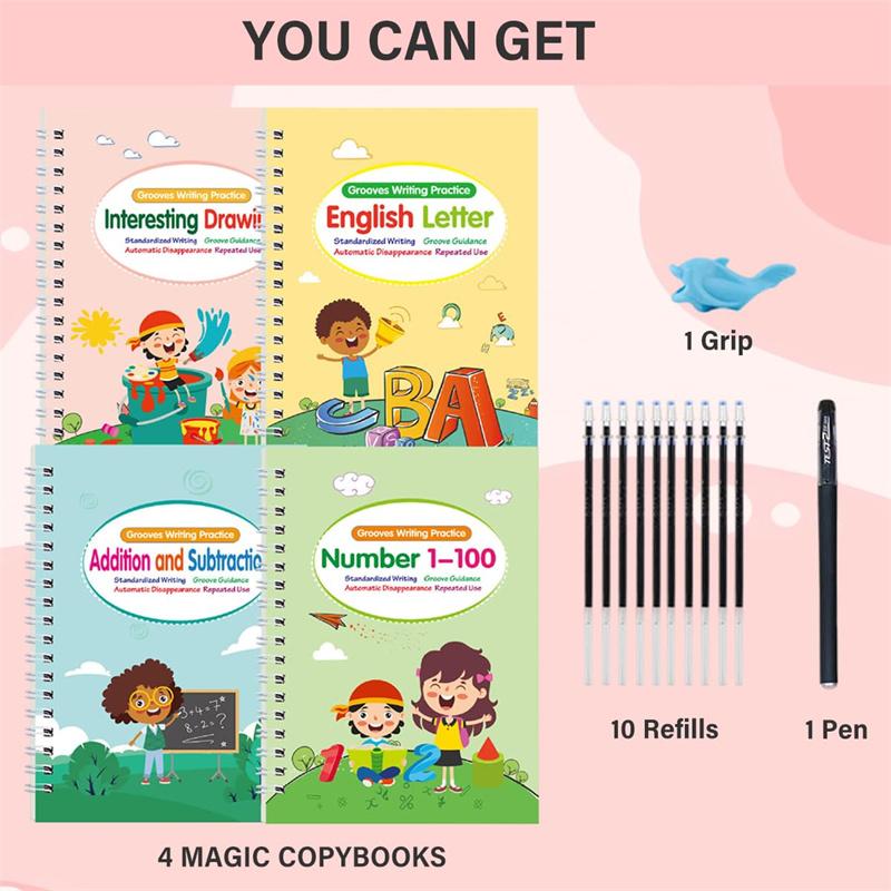 Набор для тренировки почерка Grooves Writing Practice For Children Handwriting Practice Copybook Set, многоразовая тетрадь для детей дошкольного возраста 3-5 лет.