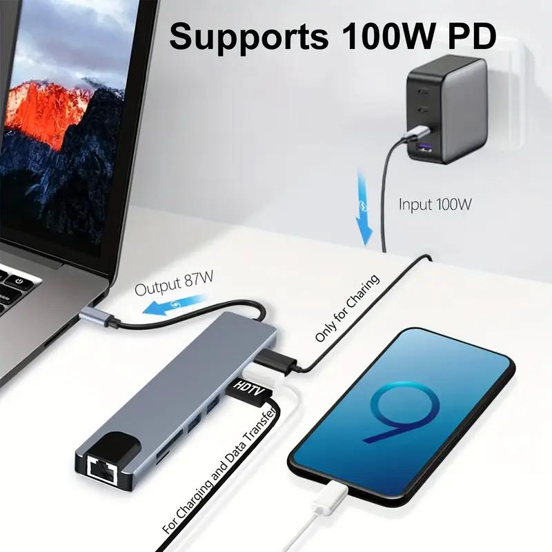 Многопортовый адаптер USB C Hub 8-в-1 с 4K HDMI, 100 Вт PD, Ethernet и портами USB расширяет возможности подключения вашего ноутбука