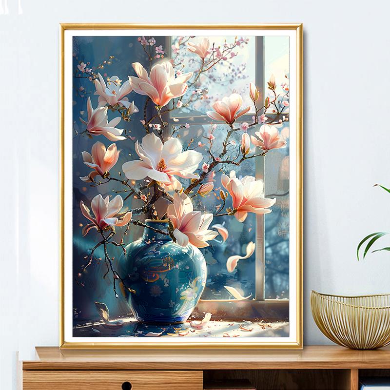 5d DIY Diamond Painting Cross Stitch Magnolia Flowers Vase Diamond Embroidery Mosaic Full Round Drill Home Decor