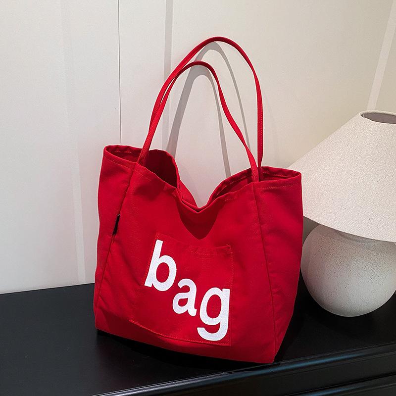 Модные Канвасные Сумки на Плечо с Буквами для Женщин Большой Вместимости Простая Женская Сумка для Покупок Повседневная Дорожная Женская Сумка-Тоут