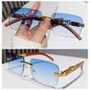Metal Temples Rimless Cut Edge Sunglasses UV400 Cool Cheetah Design Sunglasses Unique Summer Traveling Eyewear for Women & Men