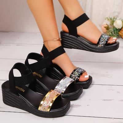 Женские босоножки-клинья на платформе с эластичным ремешком в римском стиле