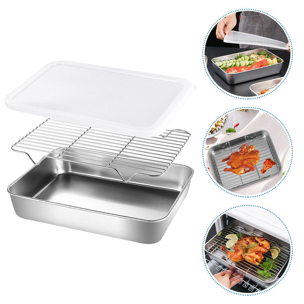 Stainless Steel Bakeware Oven Pan with Rack Baking Pans Fresh Preservation Food Refrigerator