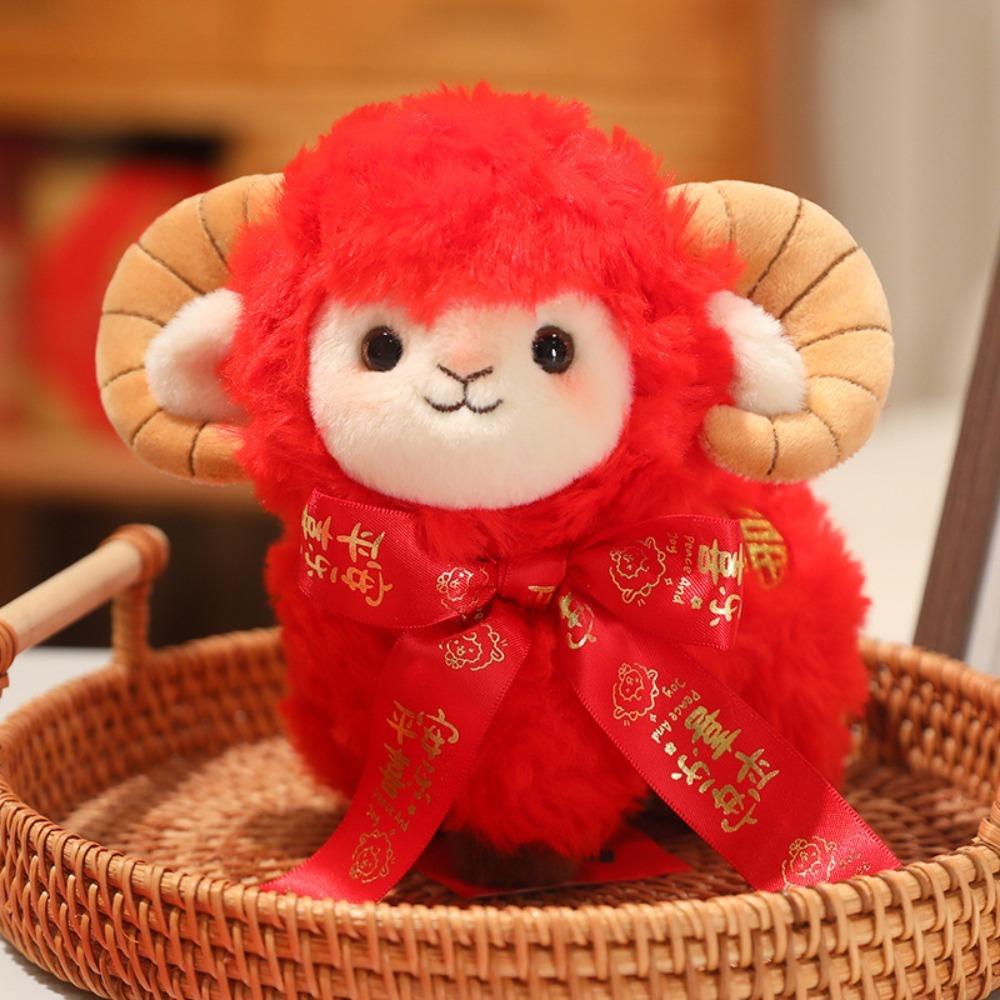 PP Cotton Filled Year of The Sheep Mascot Plush Toy Embroidered Lamb Mascot Dolls Gift