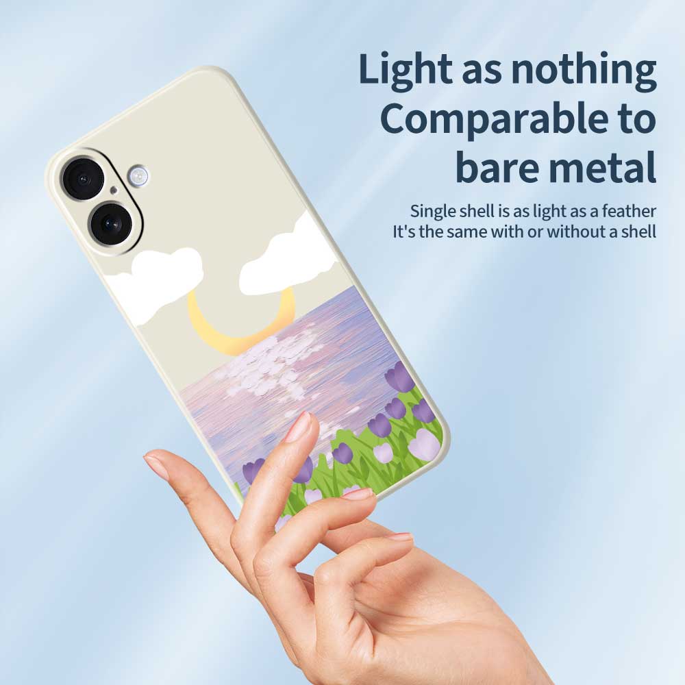 For iPhone 17 Case Flowers and Sea Pattern Printing Straight Edge TPU Phone Back Cover