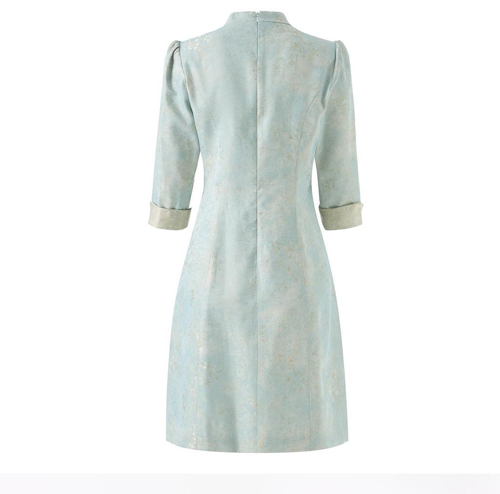 Nanyou Spring New Chinese Style Jacquard Satin Crepe Qipao Dress for Women