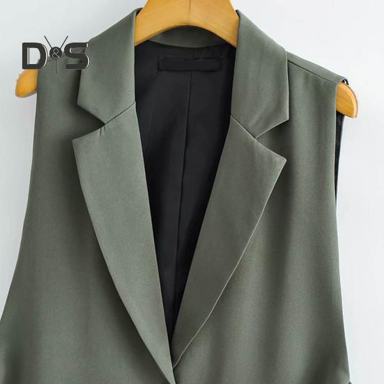 Women Vest Coat Turn Down Collar Sleeveless Loose Solid Color Single Button Cardigan Strap Decor Mid Length Commute Formal Suit Waistcoat