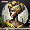 Металлическая табличка D Flat African Woman, золотисто-желтый тюрбан, портрет, настенное искусство, ретро, винтаж, африканская леди, печать на холсте, современный, скандинавский