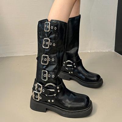 Дизайнерские женские мотоциклетные сапоги до колена, плоская платформа, обувь для ходьбы, зимний новый тренд, готическая мода, женские челси боты