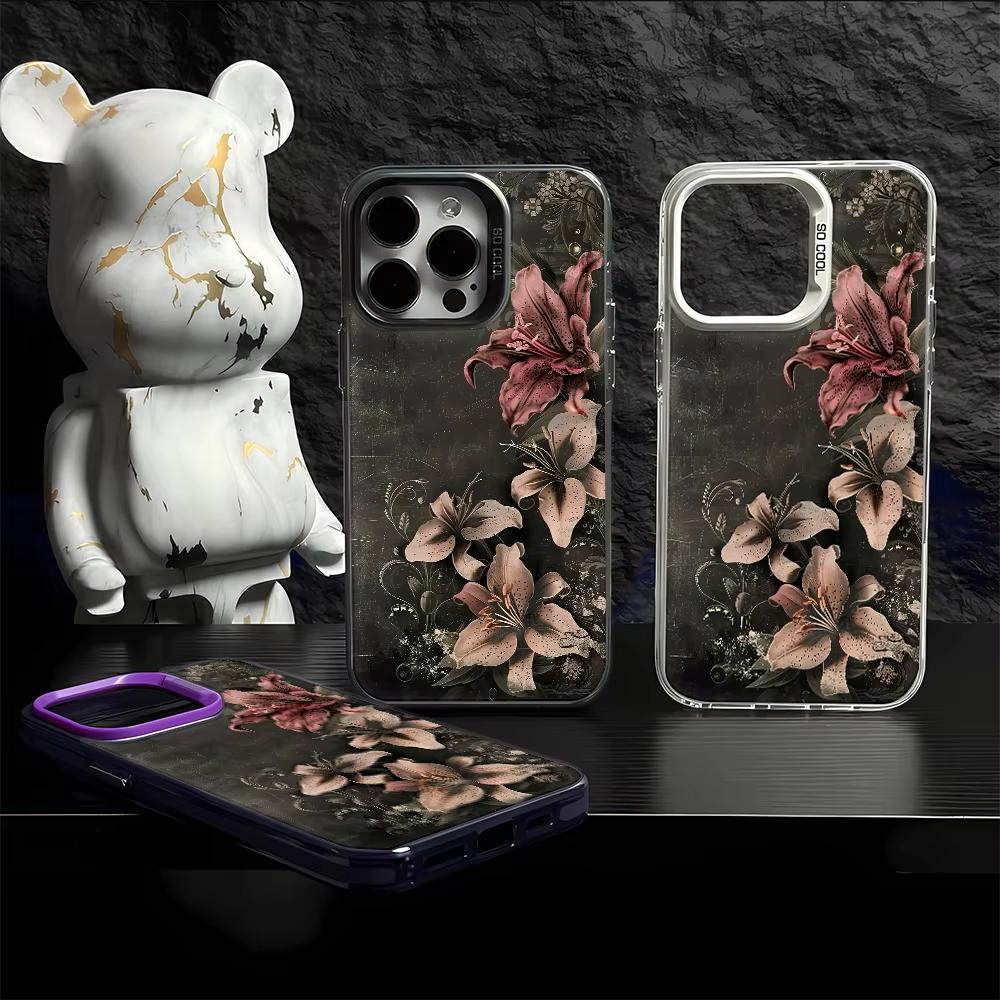 Винтажный розовый чехол с рисунком лилий для iPhone 17 Pro Max 16 15 Pro 14 13 Mini 12 11 XR XS 17Air Plus Жесткое матовое покрытие