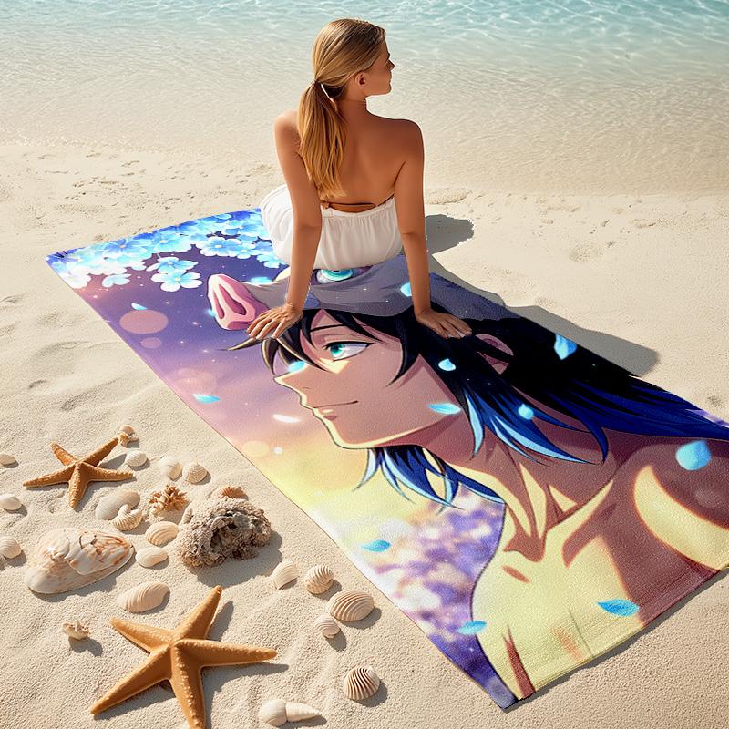 1pc Hashibira Inosuke Beach Towel, Comfortable and Thick, and Swimming/Bath/Picnic/Camping Towel, Suitable for Seaside Beaches