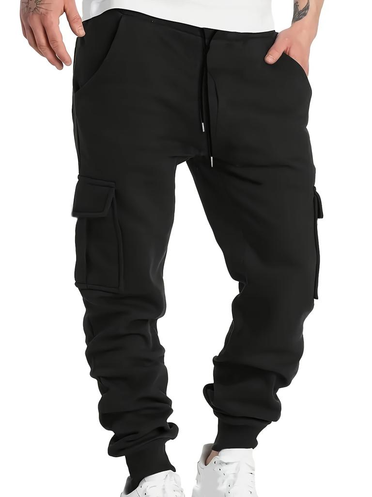 Men's Trendy Solid Cargo Pants Multi Pockets Casual Slightly Stretch Breathable Warm Joggers Pants