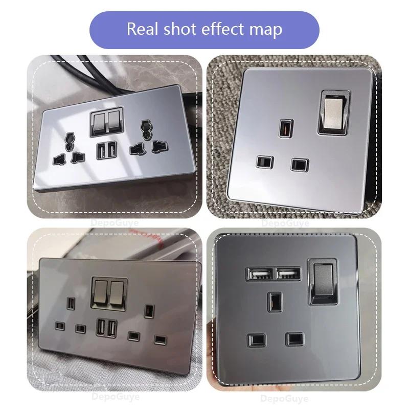 UK 13A Doublel usb электрическая розетка настенный светодиодный выключатель, серое стекло универсальный Type-c 18 Вт интеллектуальная быстрая зарядка розетка питания вилка