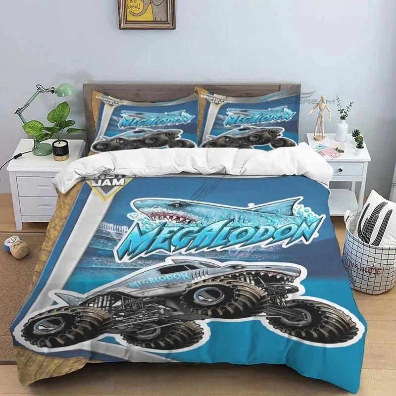 3D Super Monster Truck Monster Jam Comforter Bedding Set,Duvet Cover Bed Set Quilt Cover Pillowcase,King Queen Size Bedding Set
